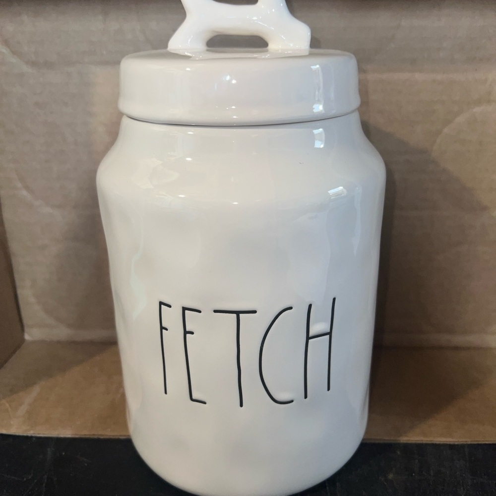 Rae Dunn Cream 'FETCH' Dog Treat Jar